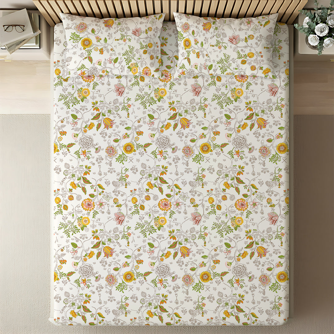 Pure Nest Printed Fitted Sheet Set Yellow / Queen