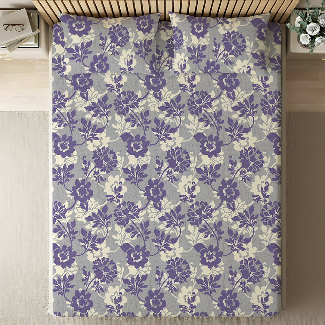 Serene Nest Printed Fitted Sheet Set Blue Red / Queen