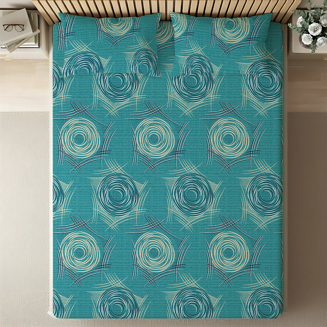 Serene Nest Printed Fitted Sheet Set Teal / King