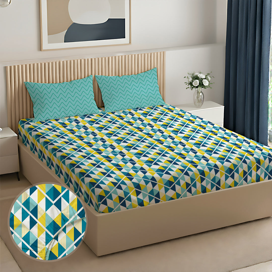 Pure Nest Printed Fitted Sheet Set Tasello Teal / Queen