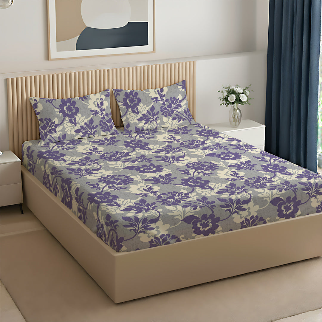 Serene Nest Printed Bedsheet Set Blue Red / King