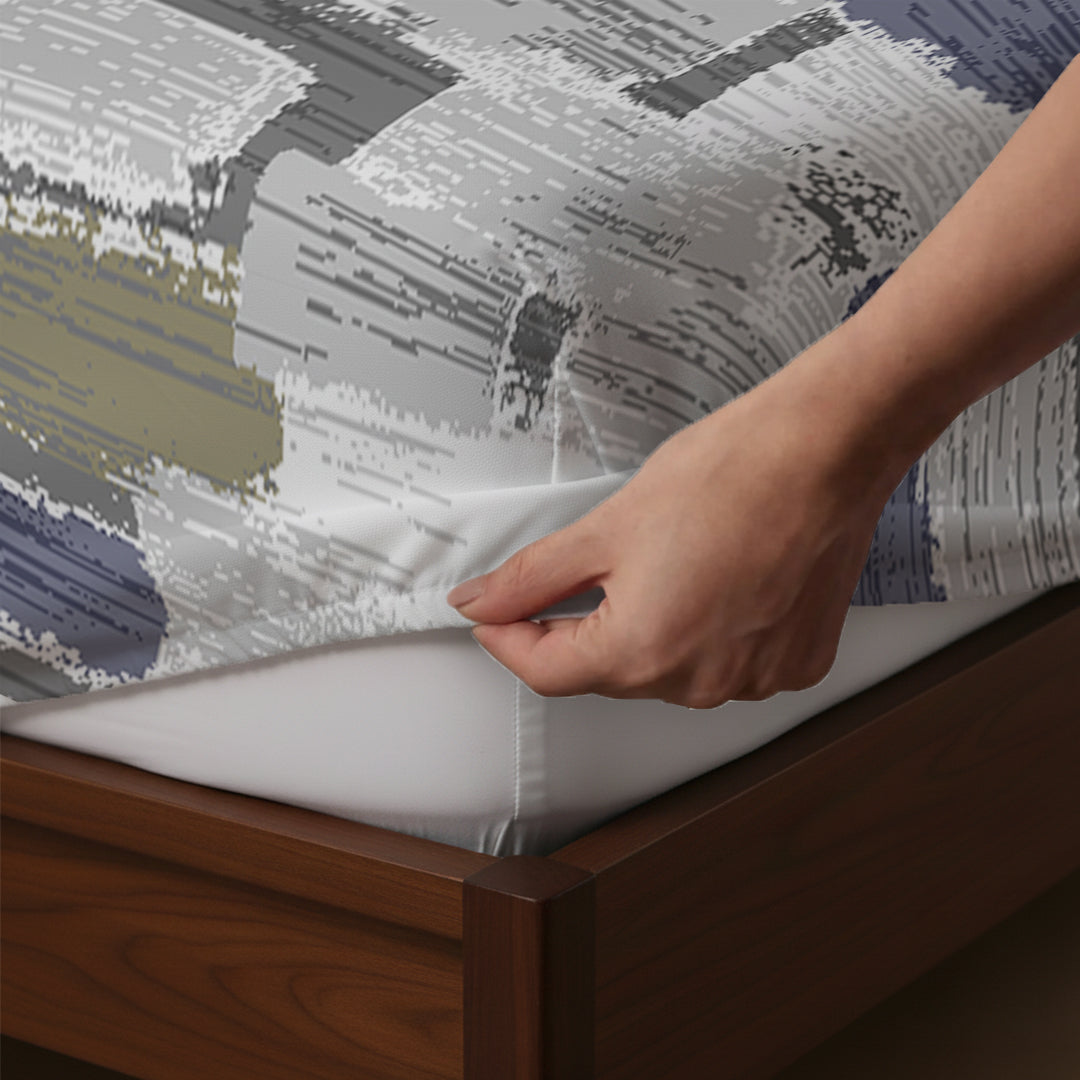 Serene Nest Printed Fitted Sheet Set Blue Olive / Queen
