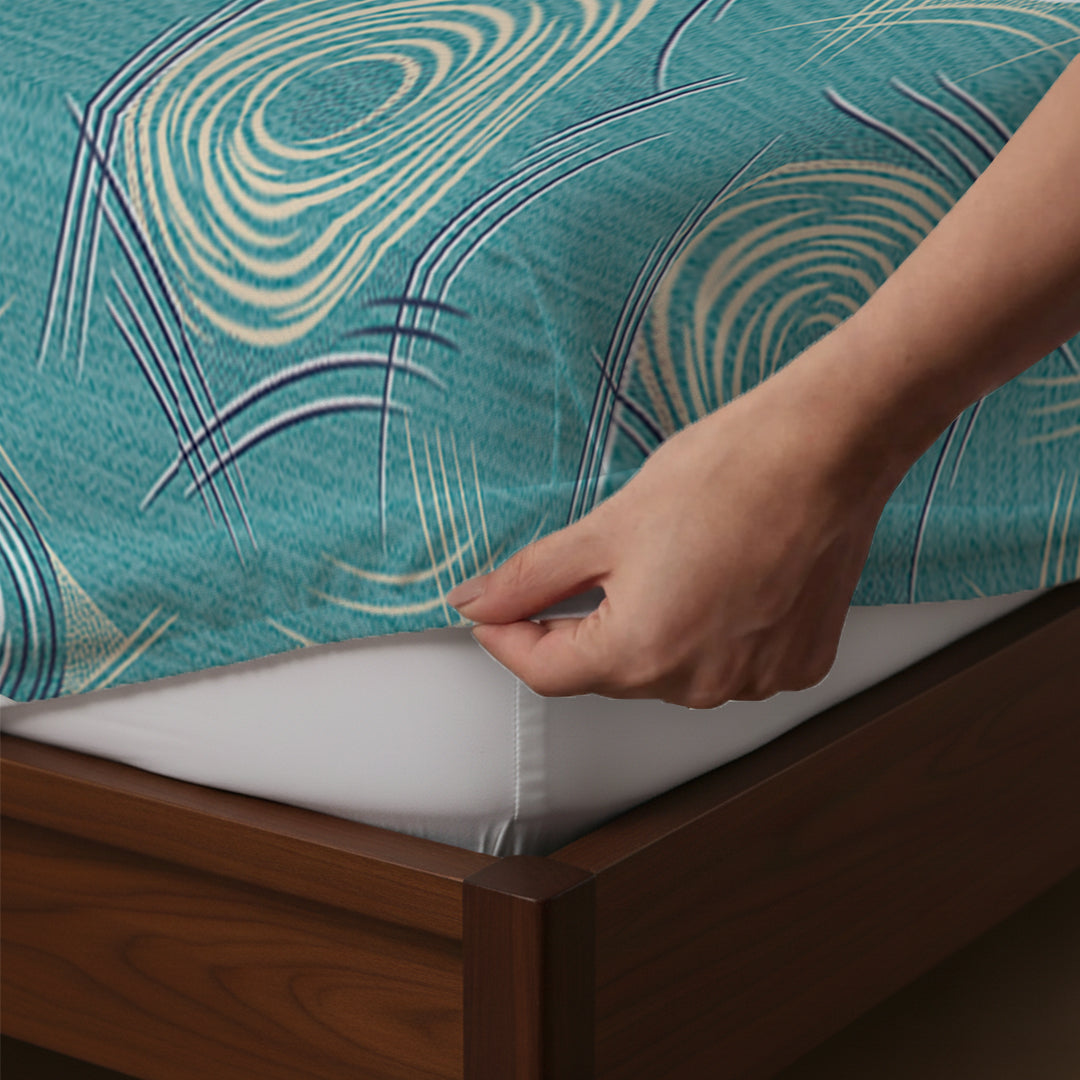 Serene Nest Printed Fitted Sheet Set Teal / King