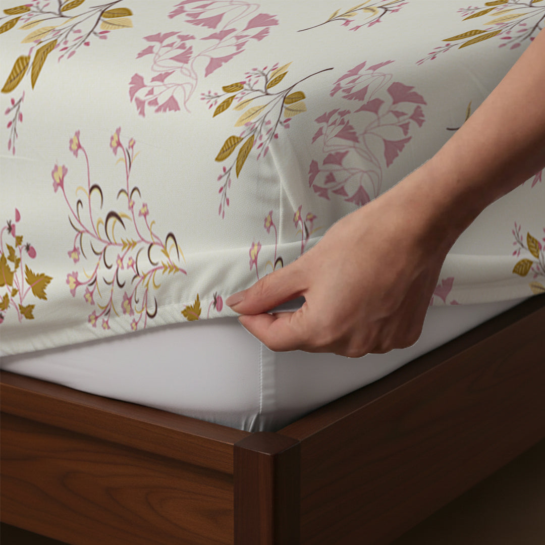 Serene Nest Printed Fitted Sheet Set Gold / Queen