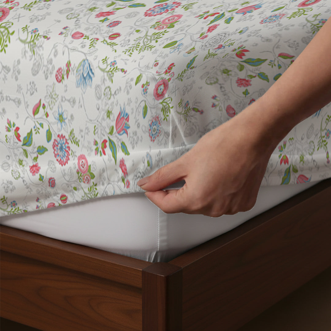 Pure Nest Printed Fitted Sheet Set Peach / Queen