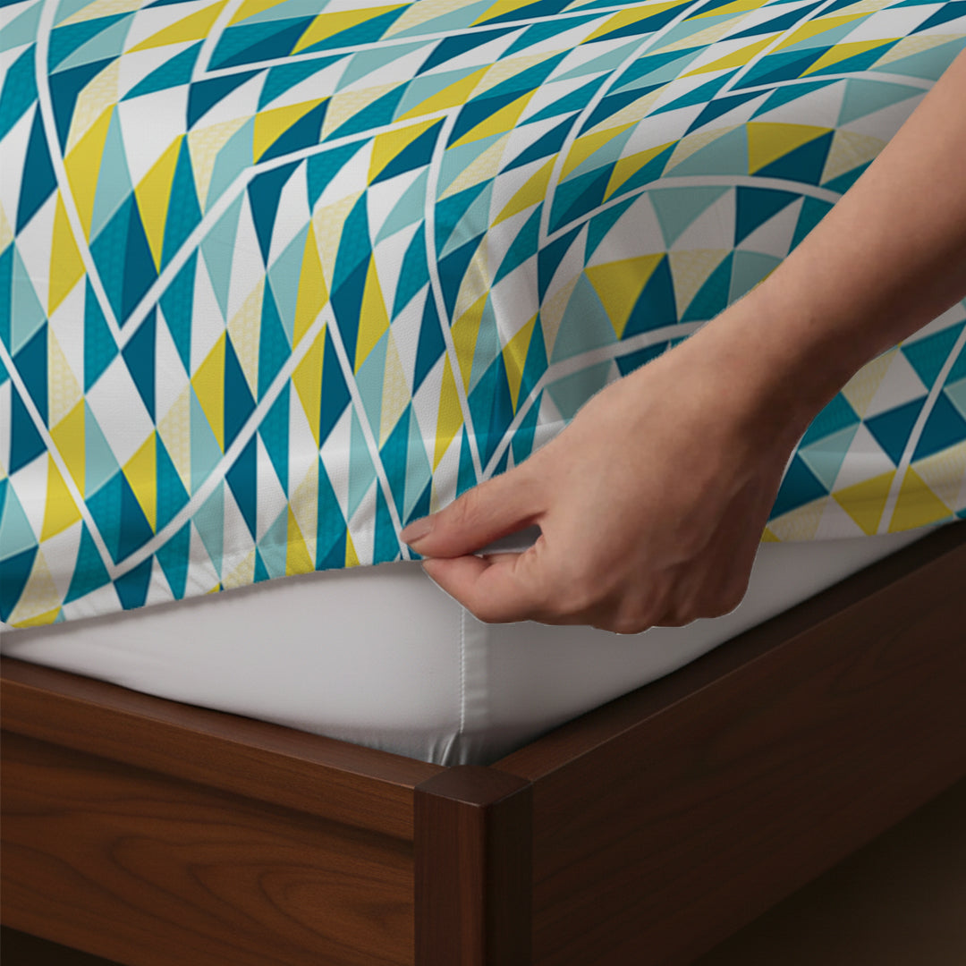 Pure Nest Printed Fitted Sheet Set Tasello Teal / King