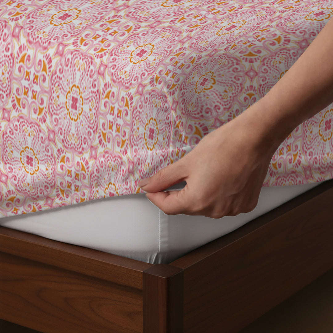 Pure Nest Printed Fitted Sheet Set Pink / Queen