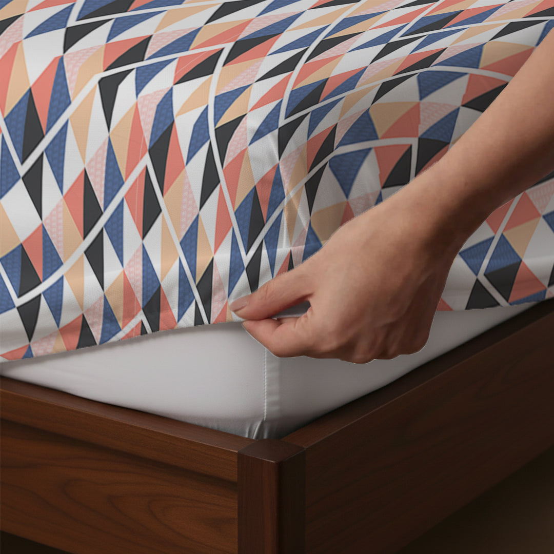 Pure Nest Printed Fitted Sheet Set Pink Blue / Queen