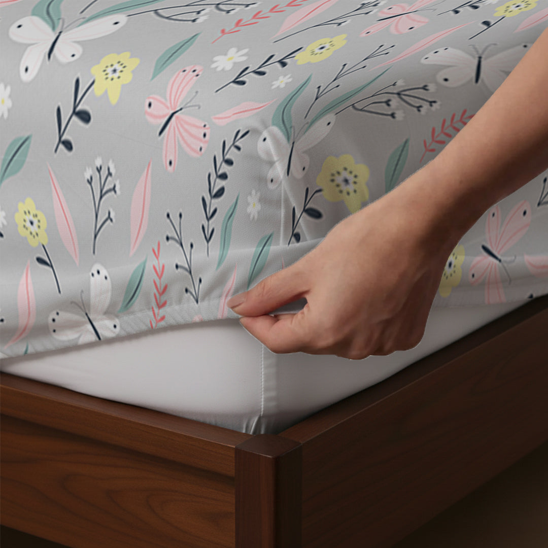 Serene Nest Printed Fitted Sheet Set Grey / Queen