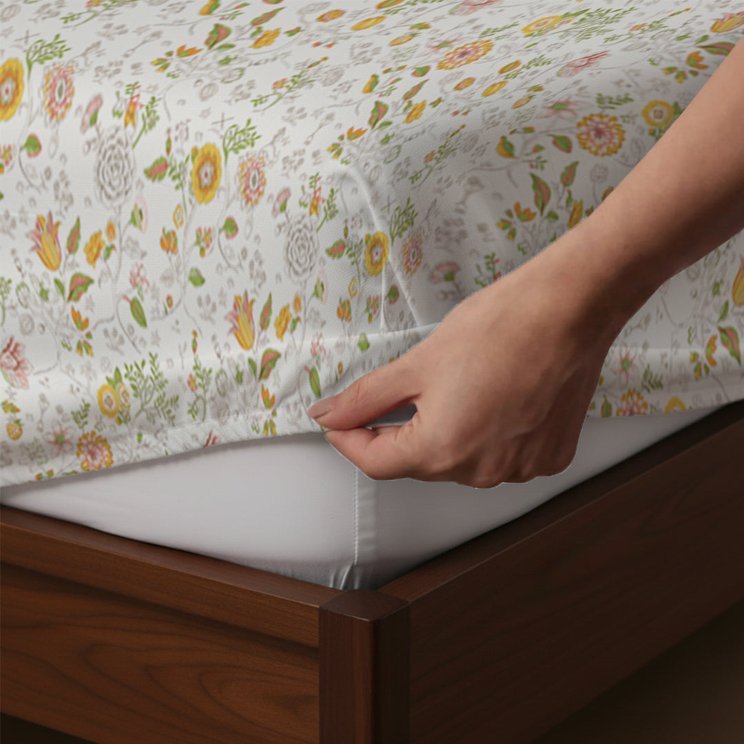 Pure Nest Printed Fitted Sheet Set Yellow / Queen