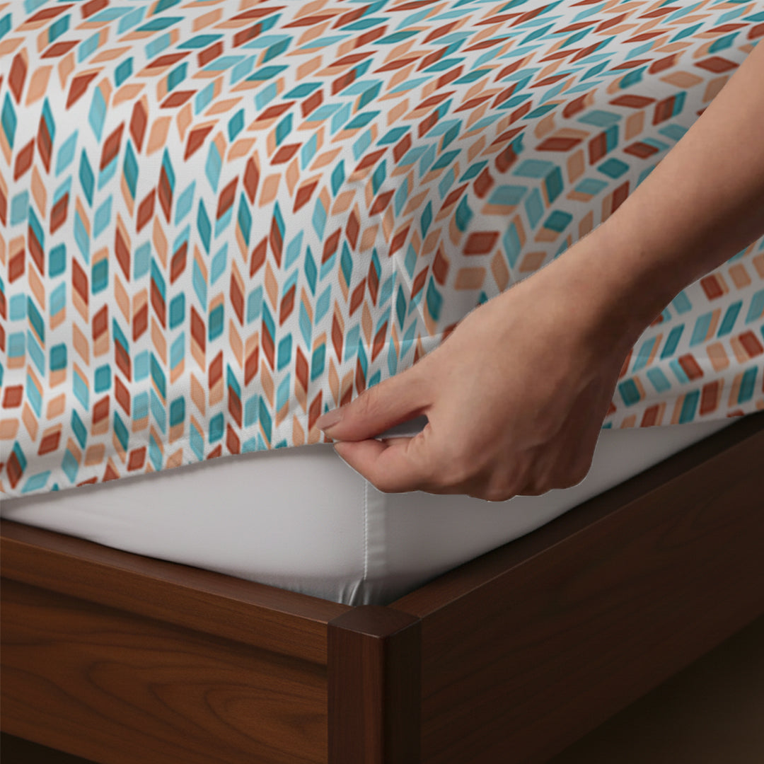 Pure Nest Printed Fitted Sheet Set Blue Rust / Queen