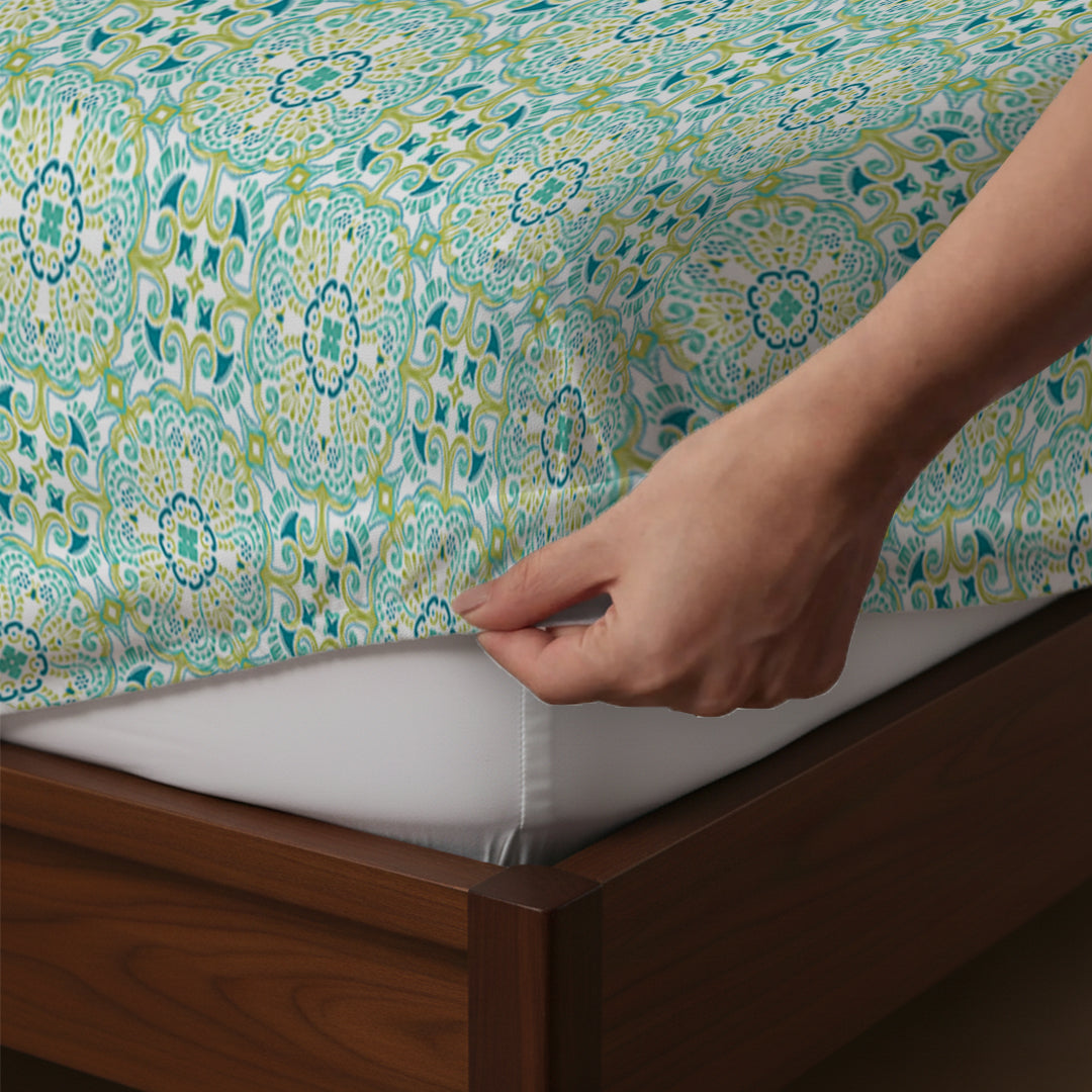 Pure Nest Printed Fitted Sheet Set Teal / Queen