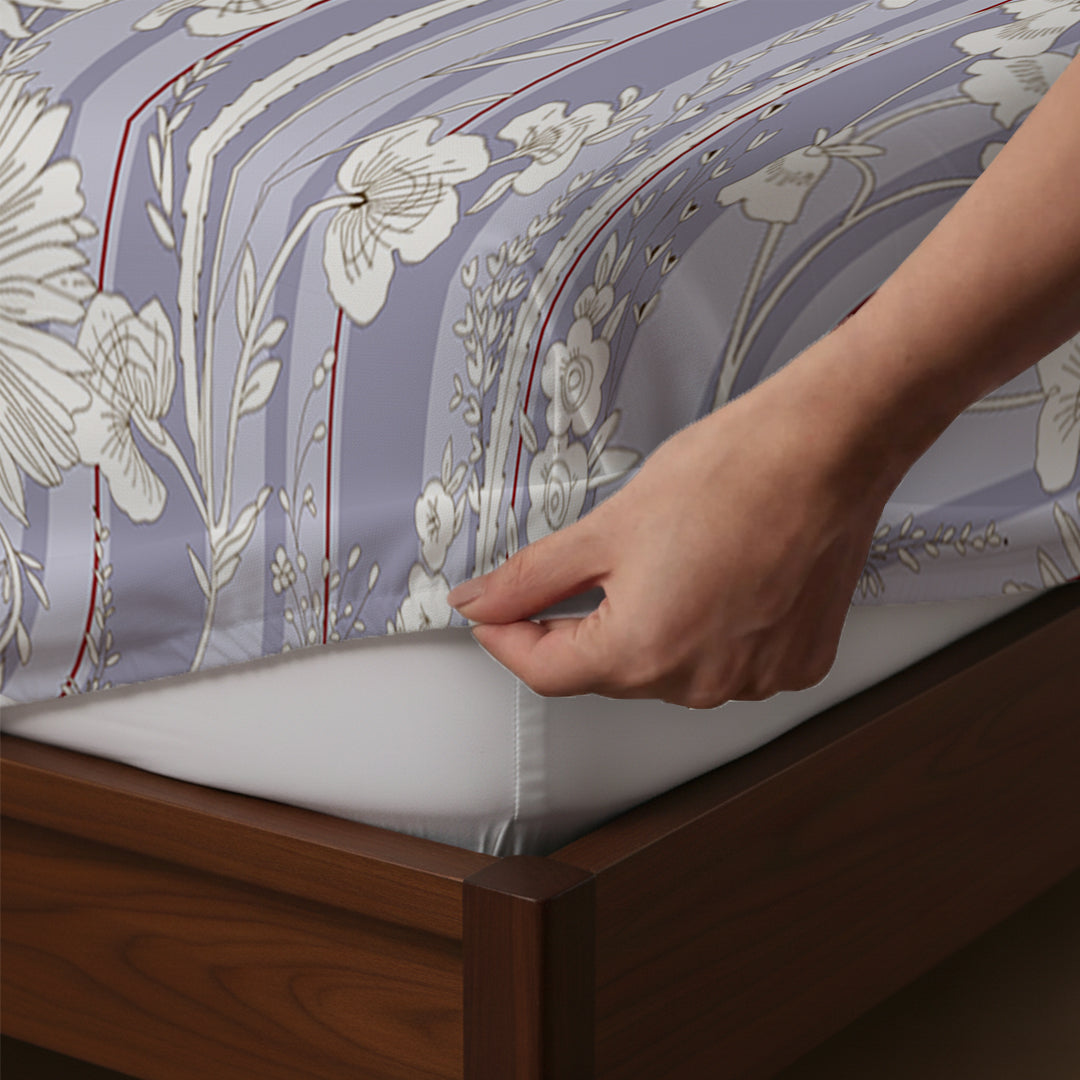 Serene Nest Printed Fitted Sheet Set Blue Grey / Queen
