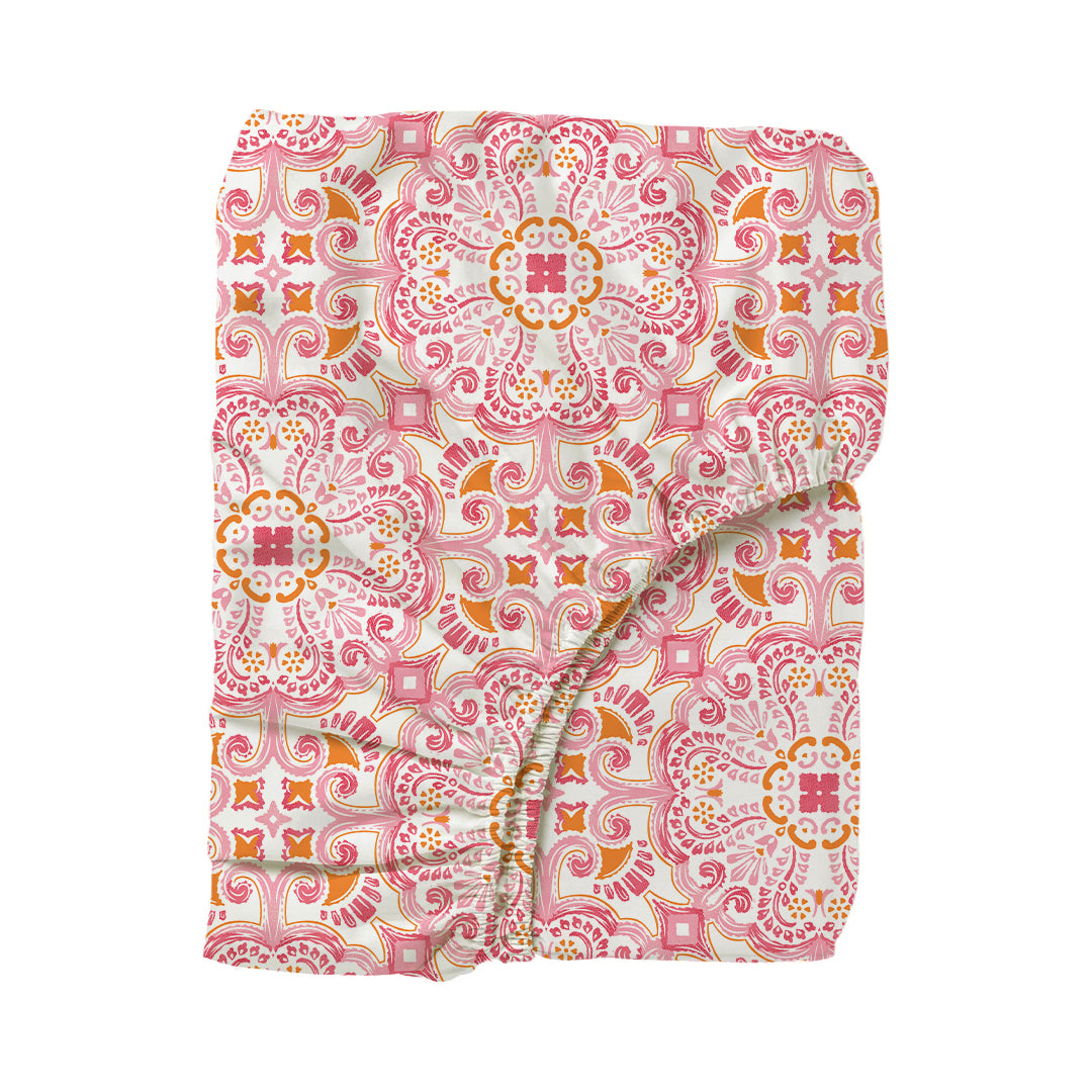 Pure Nest Printed Fitted Sheet Set Pink / King