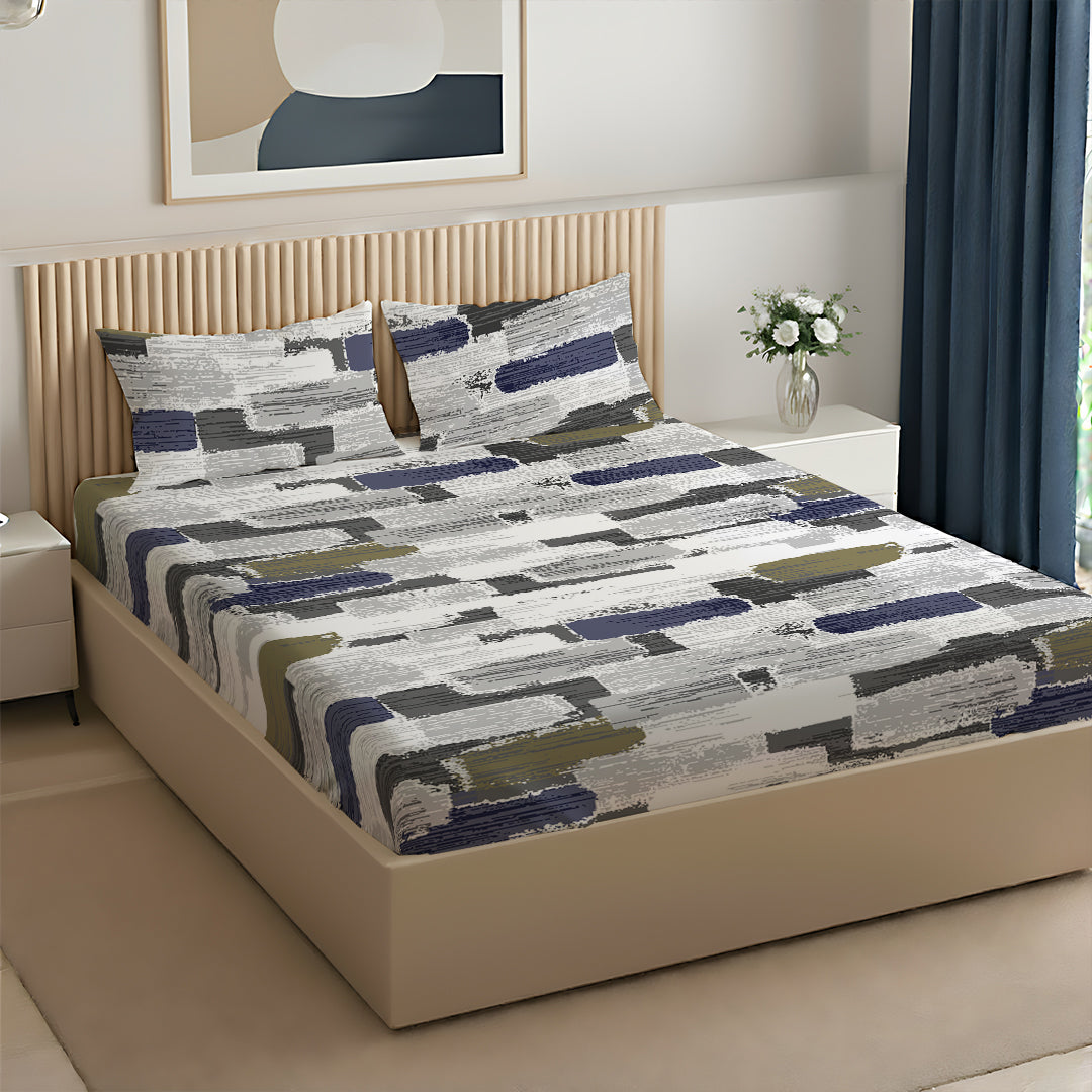 Serene Nest Printed Bedsheet Set Blue Olive / Queen