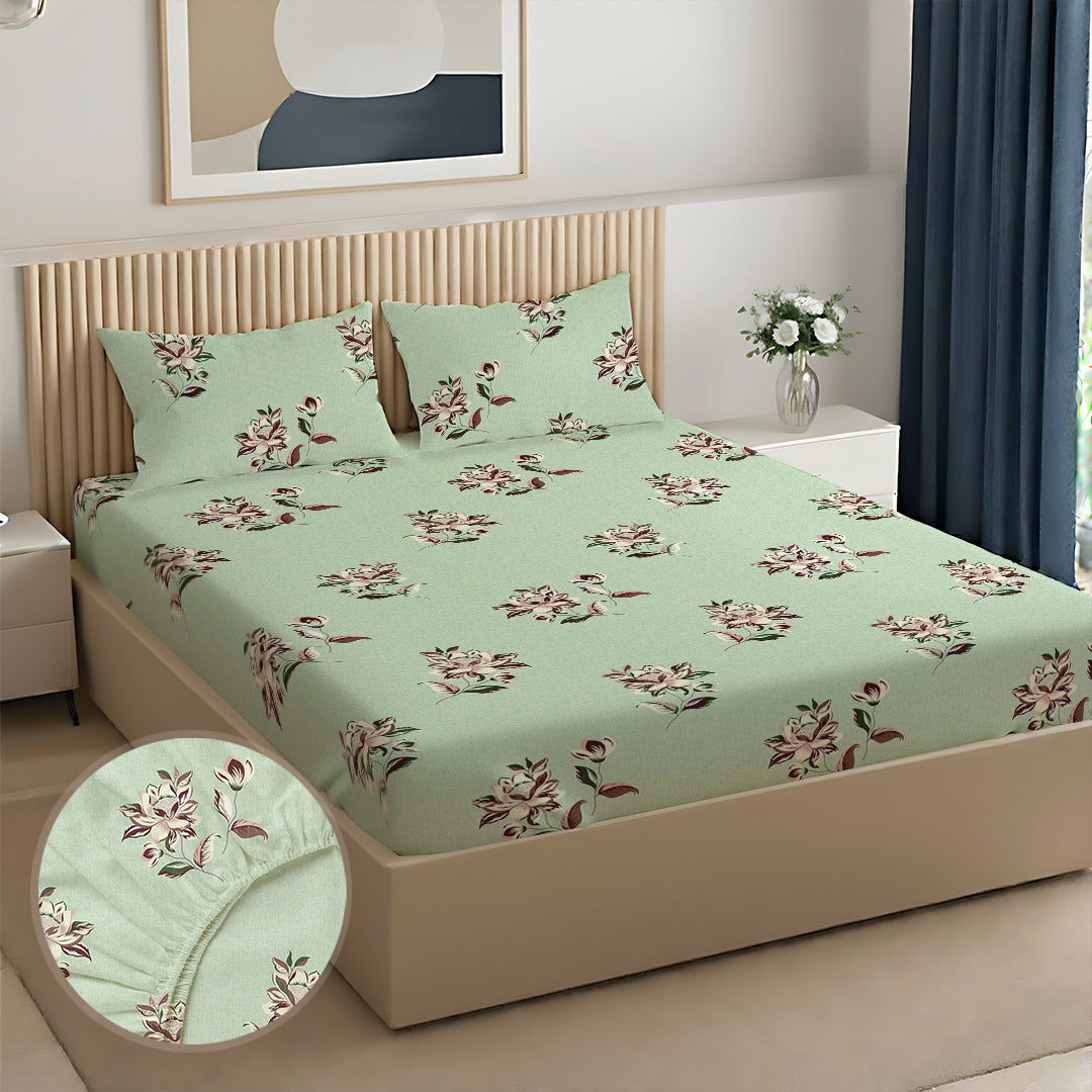 Serene Nest Printed Fitted Sheet Set Pistachio / King