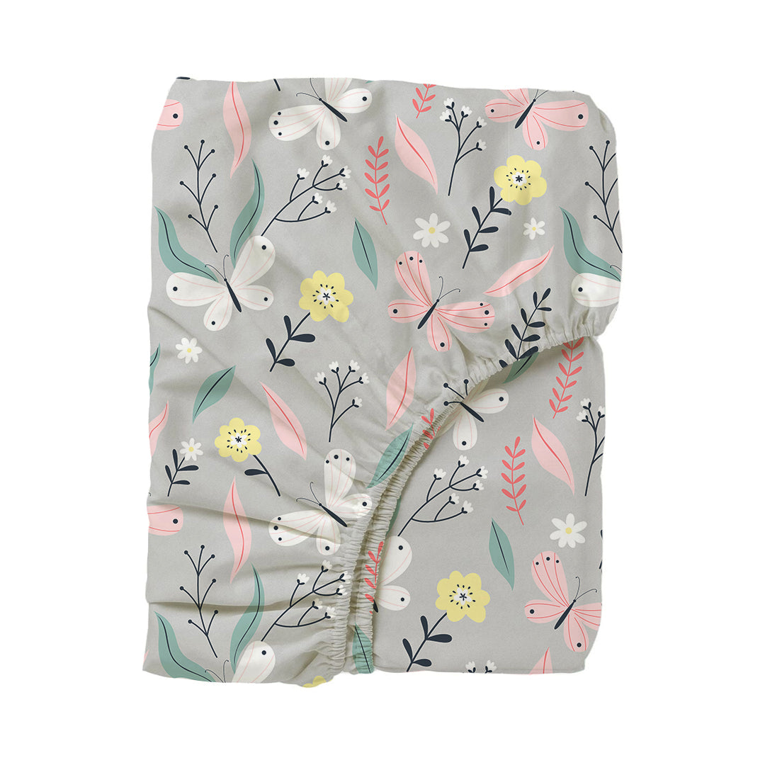 Serene Nest Printed Fitted Sheet Set Grey / Queen