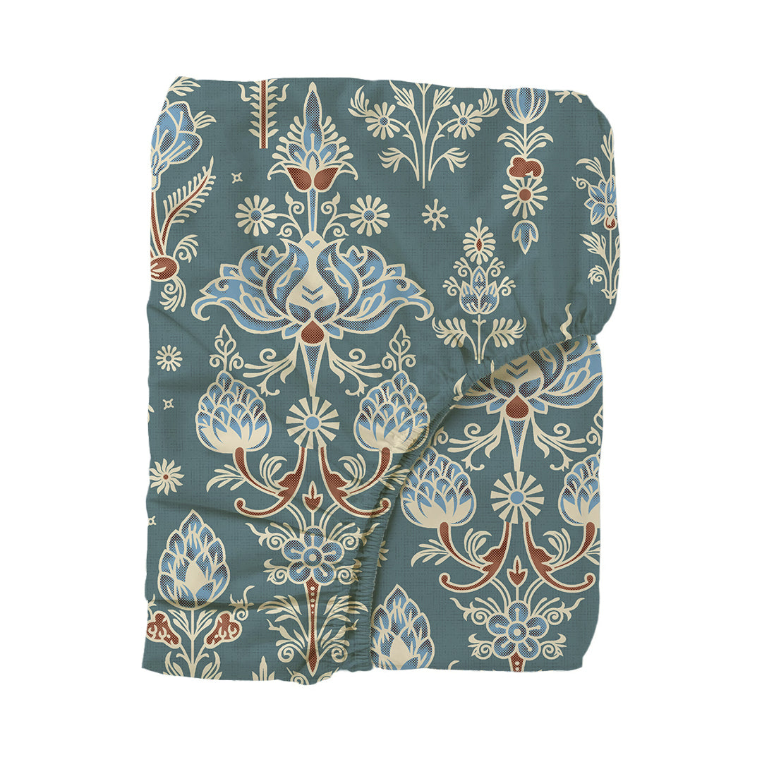 Serene Nest Printed Fitted Sheet Set Blue / Queen
