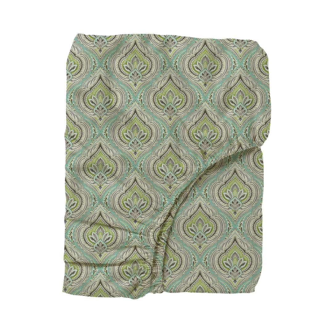 Serene Nest Printed Fitted Sheet Set Muted Green / Queen