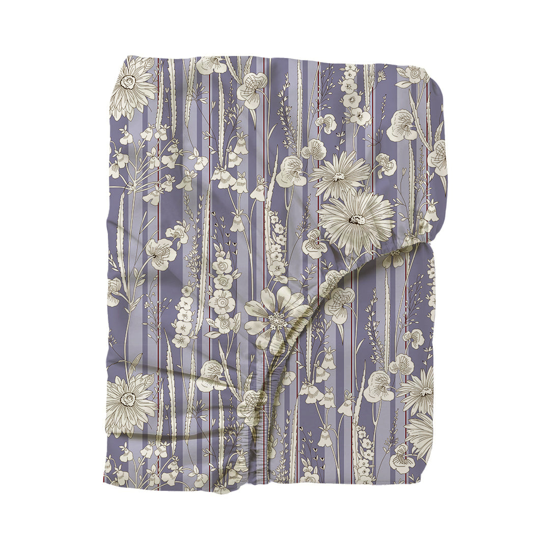 Serene Nest Printed Fitted Sheet Set Blue Grey / Queen