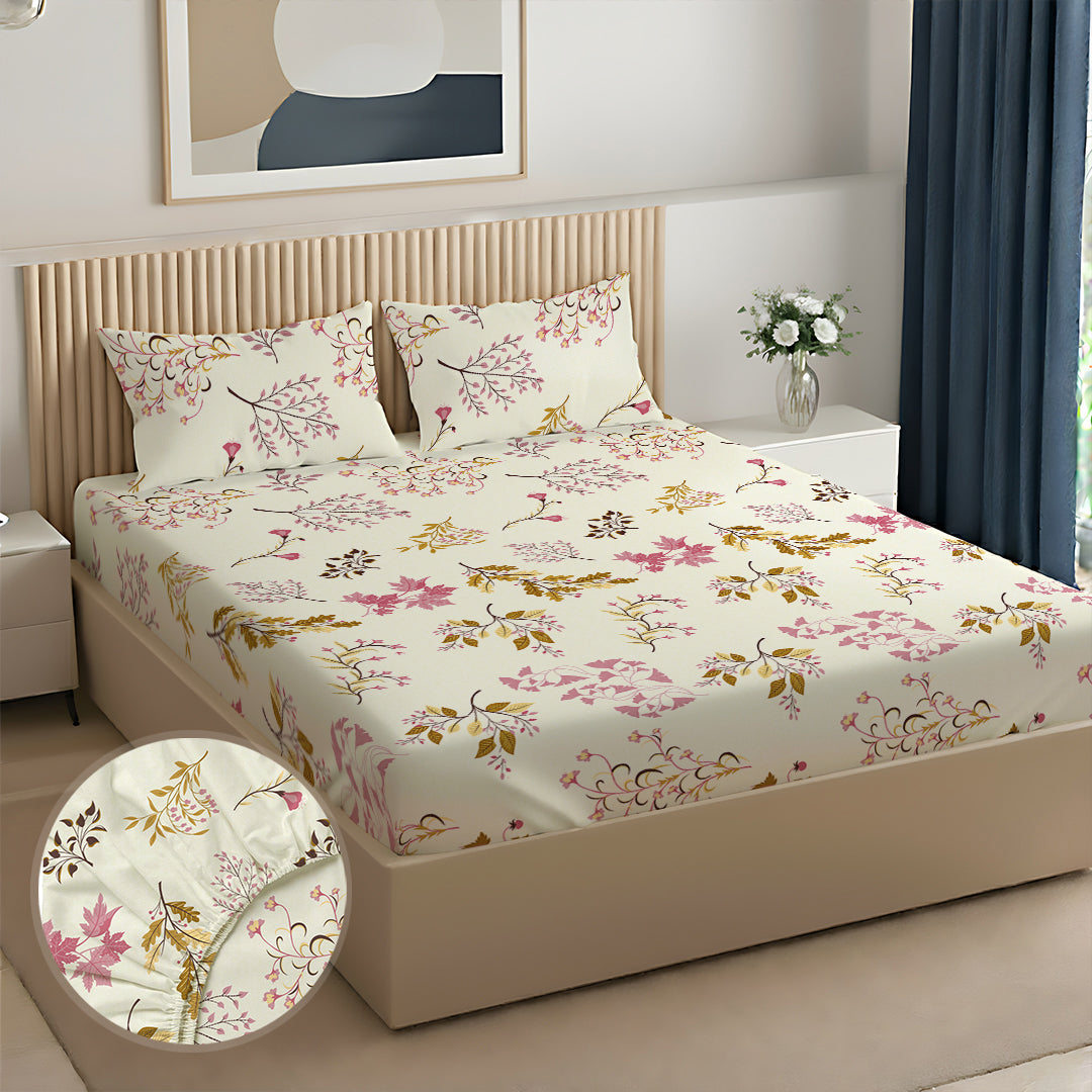 Serene Nest Printed Fitted Sheet Set Gold / Queen