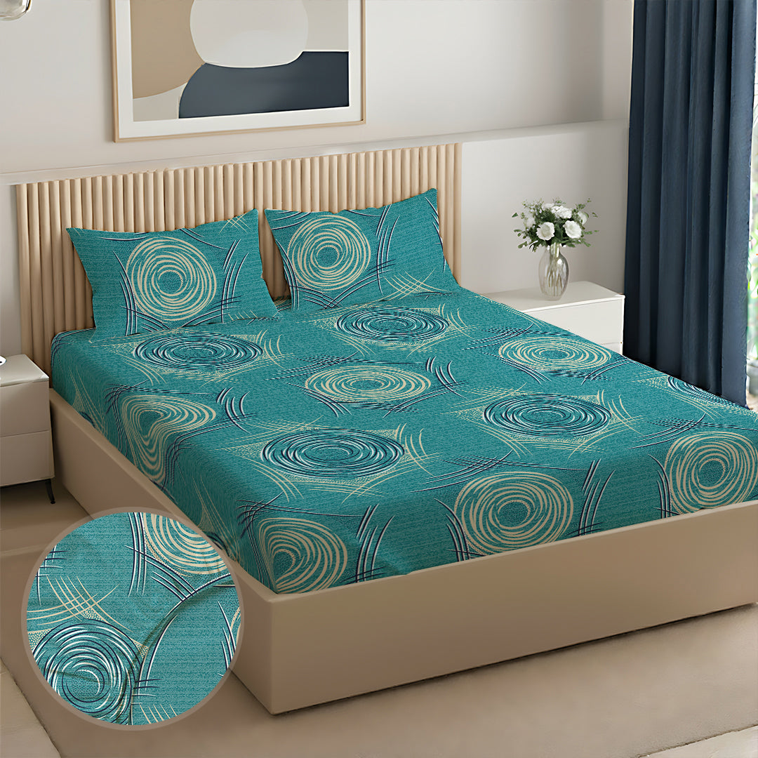 Serene Nest Printed Fitted Sheet Set Teal / Queen