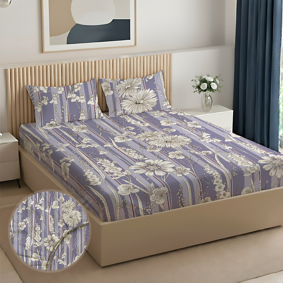 Serene Nest Printed Fitted Sheet Set Blue Grey / King