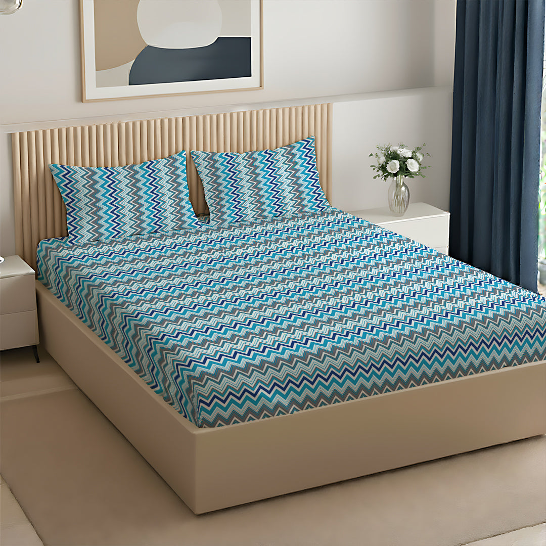 Pure Nest Printed Bedsheet Set Blue / Queen