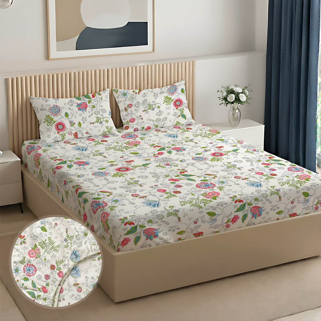 Pure Nest Printed Fitted Sheet Set Peach / King