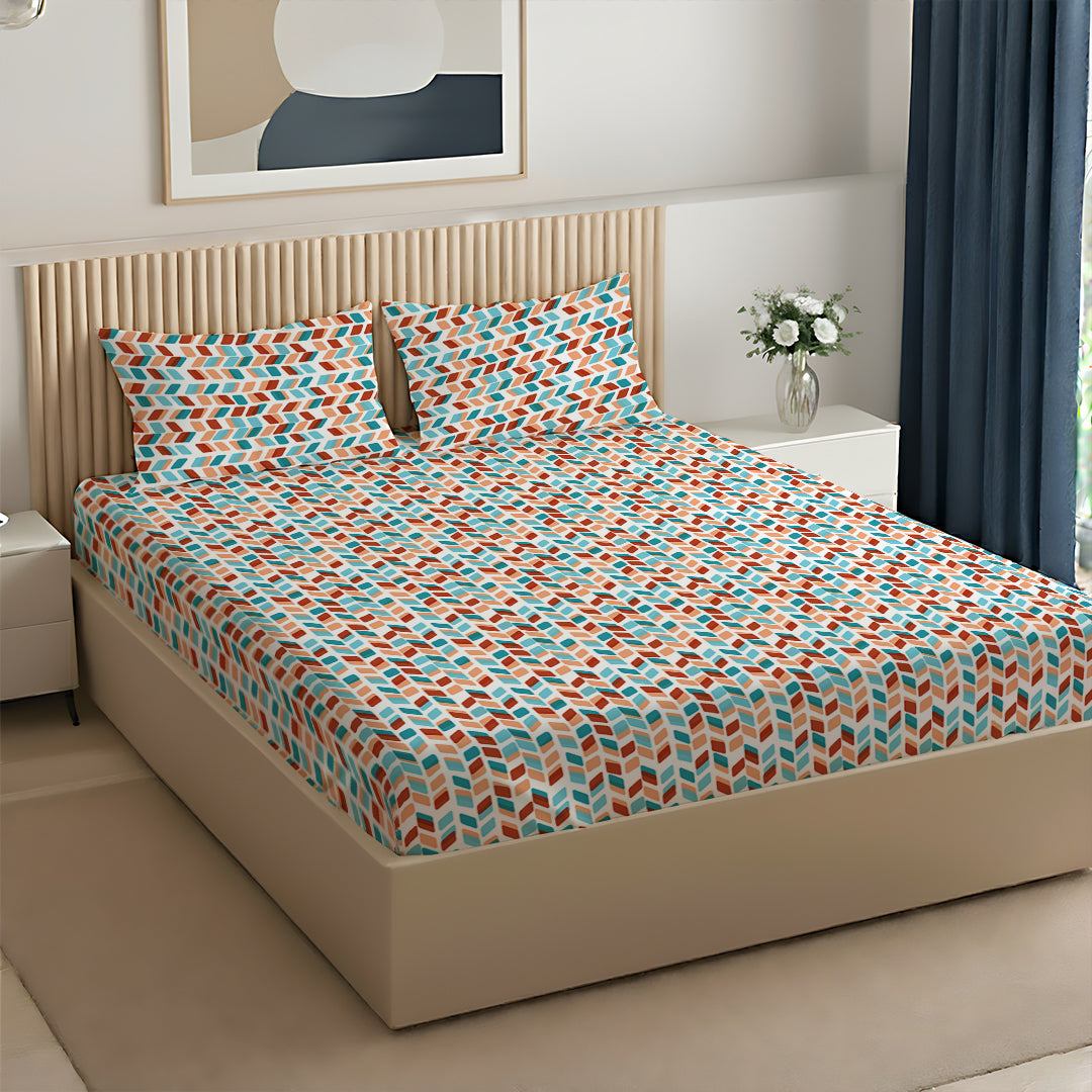 Pure Nest Printed Bedsheet Set Blue Rust / Queen