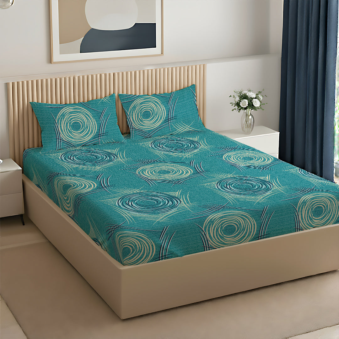 Serene Nest Printed Bedsheet Set Teal / King