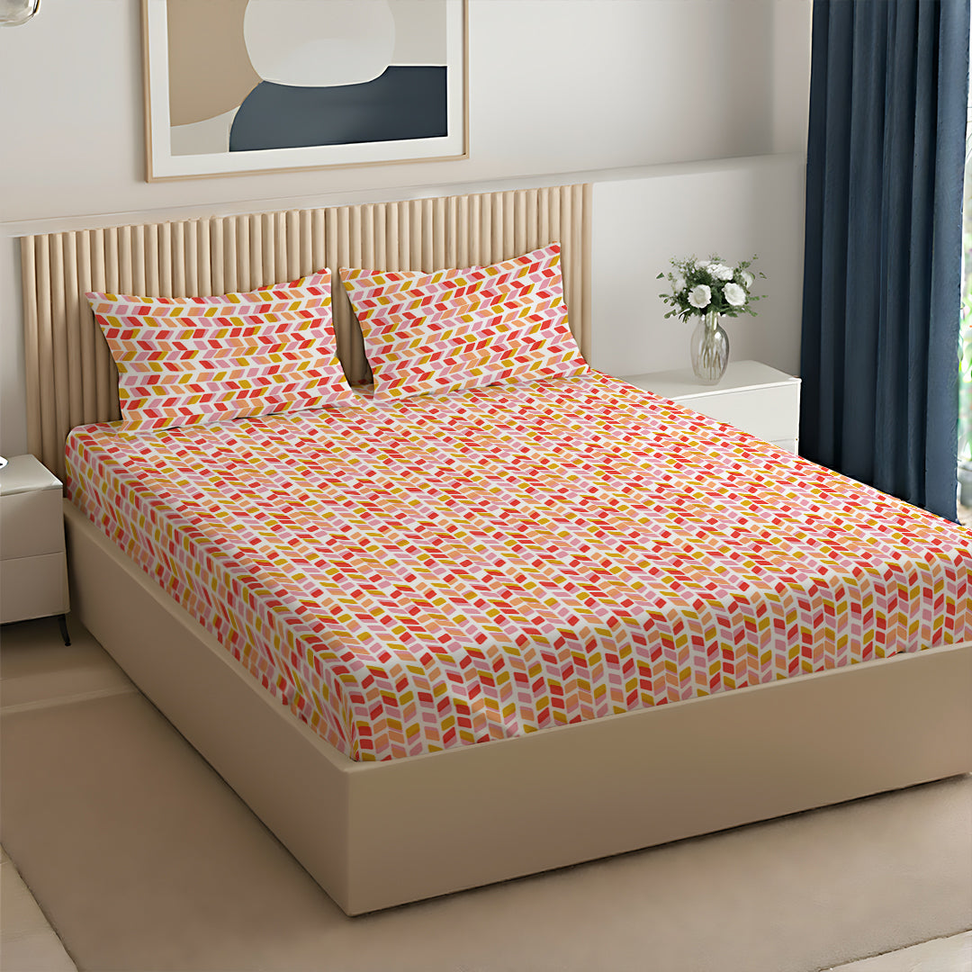 Pure Nest Printed Bedsheet Set Yellow Pink / King