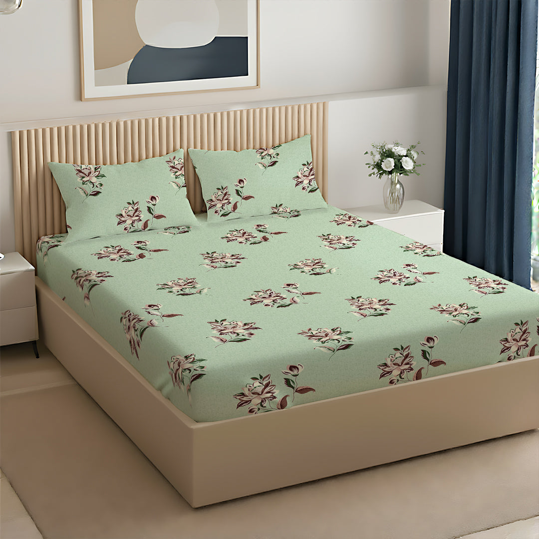 Serene Nest Printed Bedsheet Set Pistachio / Queen