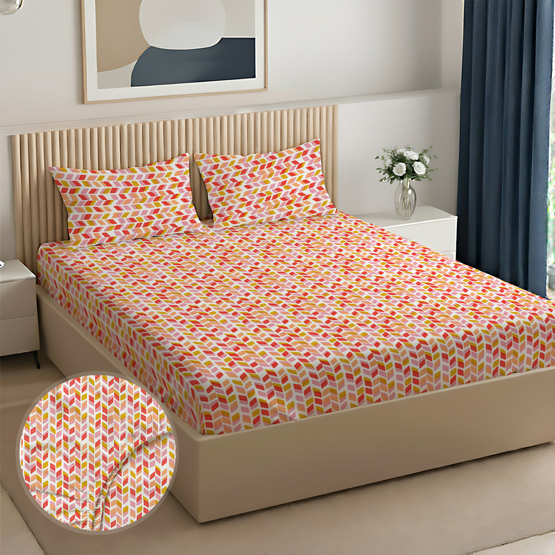Pure Nest Printed Fitted Sheet Set Yellow Pink / King