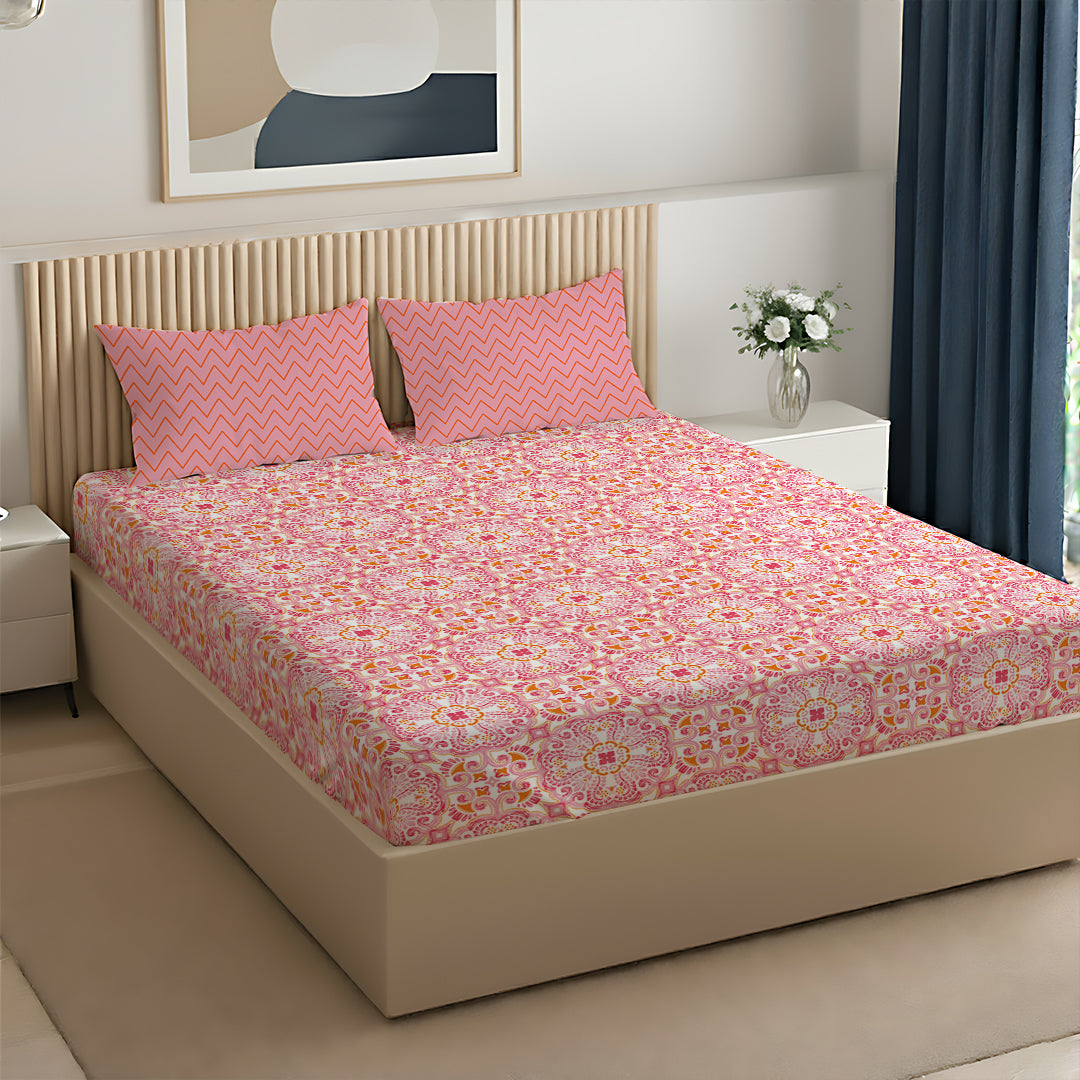 Pure Nest Printed Bedsheet Set Pink / King