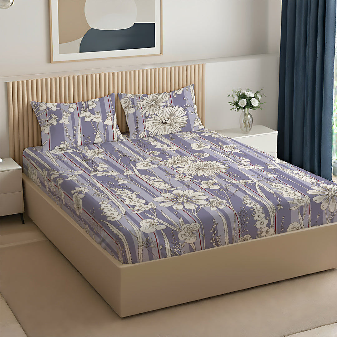 Serene Nest Printed Bedsheet Set Blue Grey / King