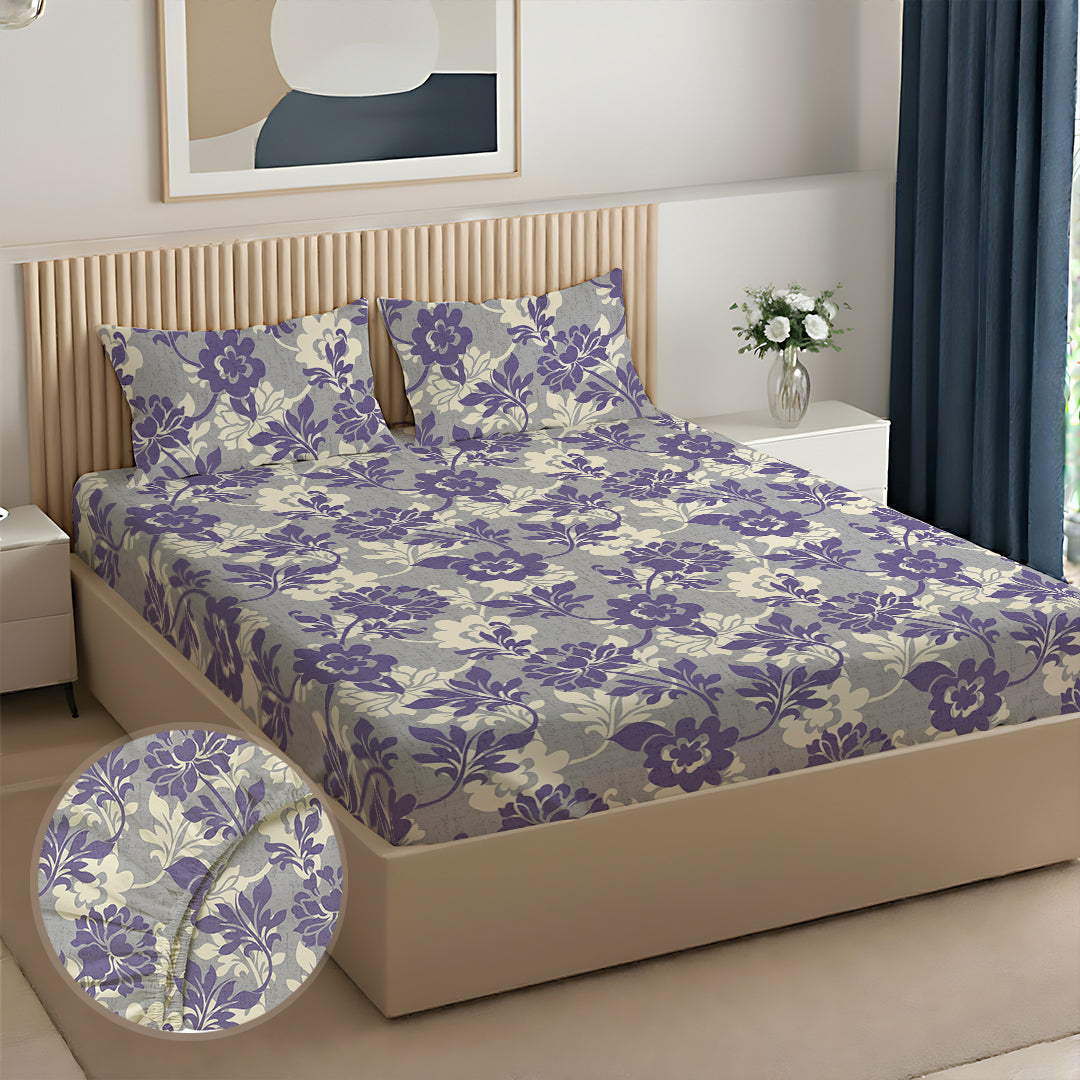 Serene Nest Printed Fitted Sheet Set Blue Red / King