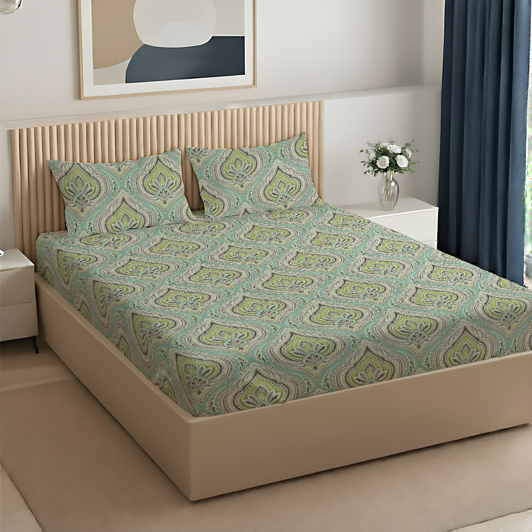 Serene Nest Printed Bedsheet Set Muted Green / King