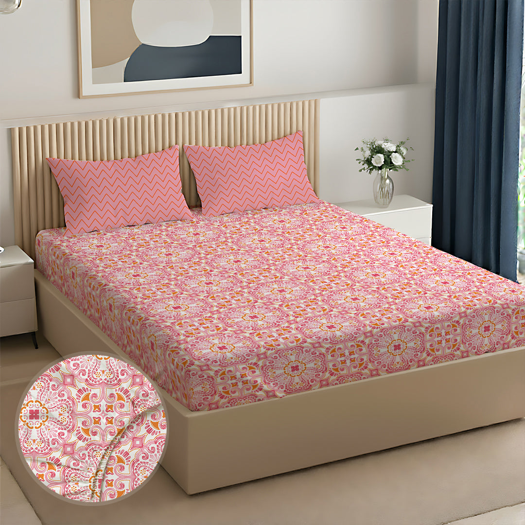 Pure Nest Printed Fitted Sheet Set Pink / Queen