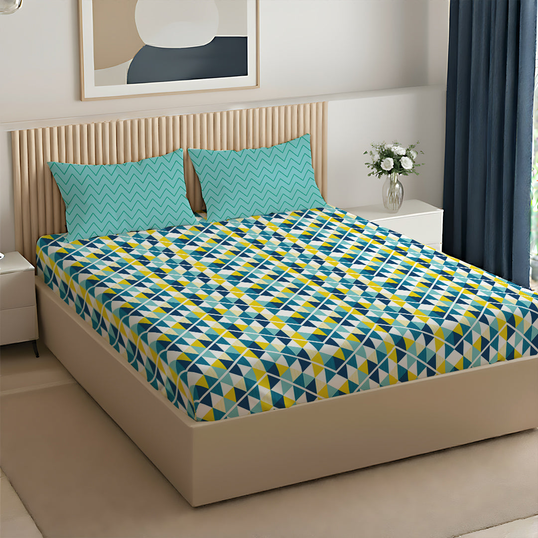 Pure Nest Printed Bedsheet Set Tasello Teal / Queen