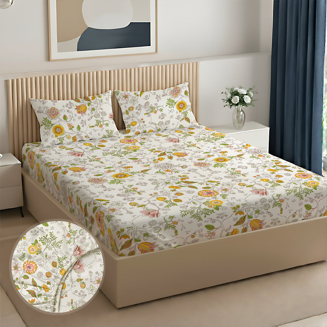 Pure Nest Printed Fitted Sheet Set Yellow / Queen