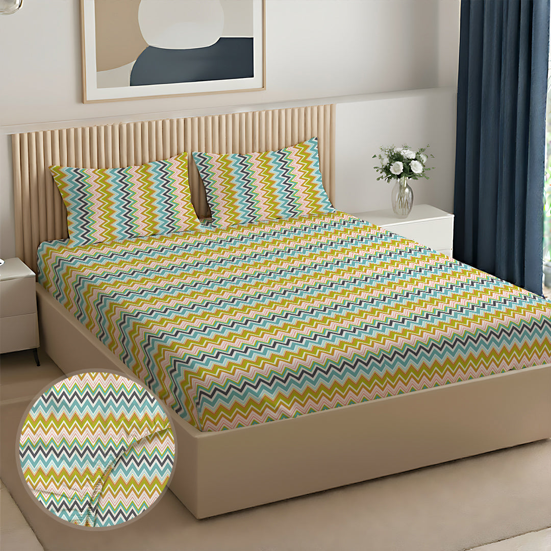 Pure Nest Printed Fitted Sheet Set Orange / Queen