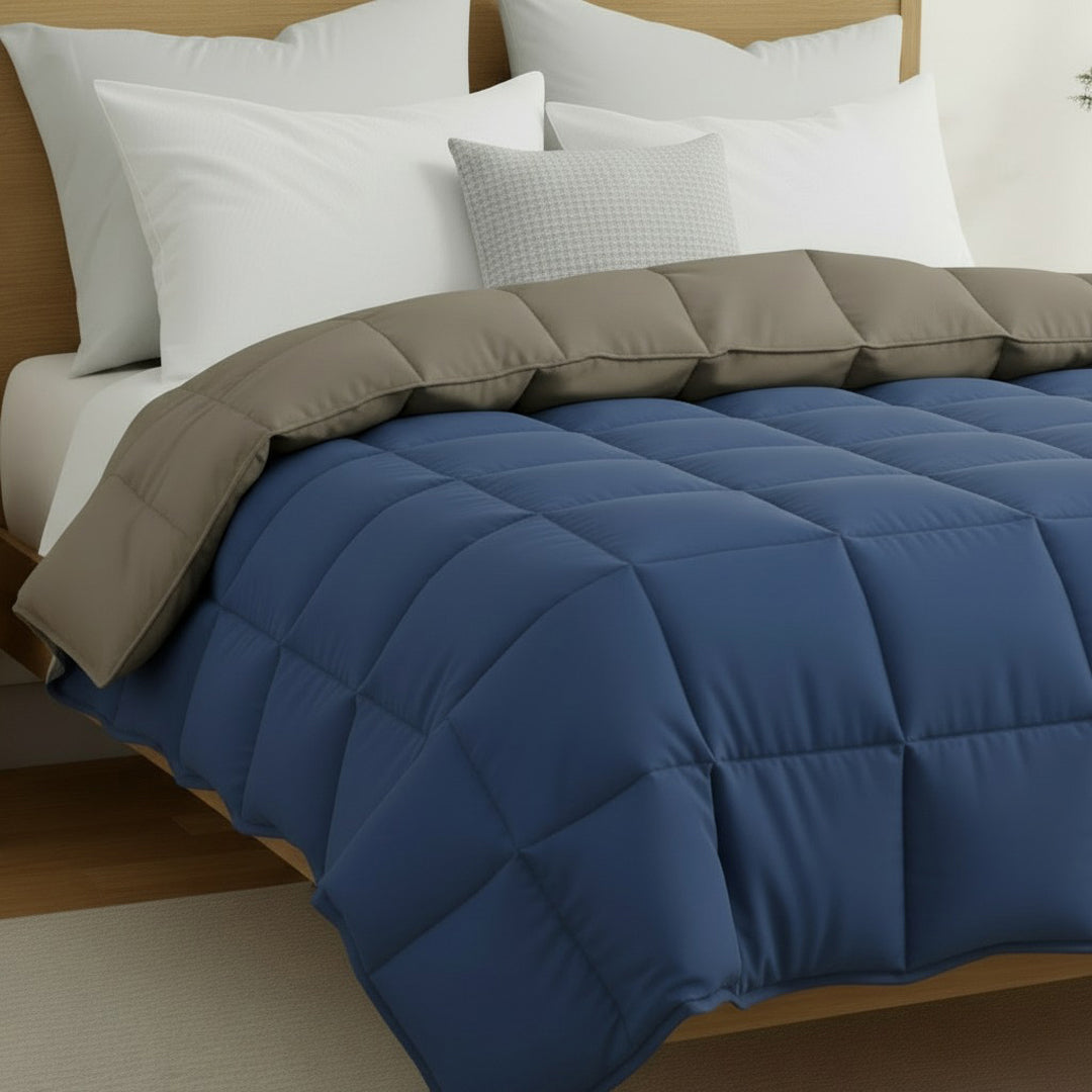 Hush Haven Single Comforter Taupe & Navy Blue / Single