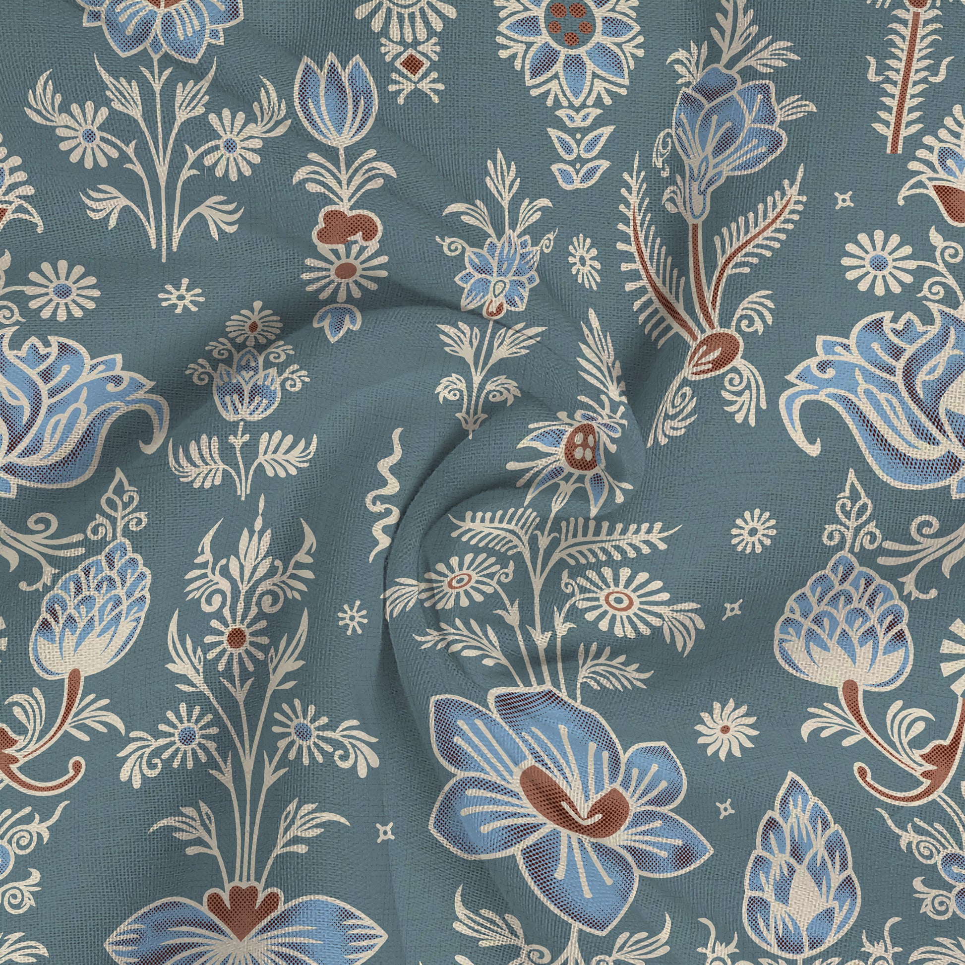 Serene Nest Printed Fitted Sheet Set Blue / Queen