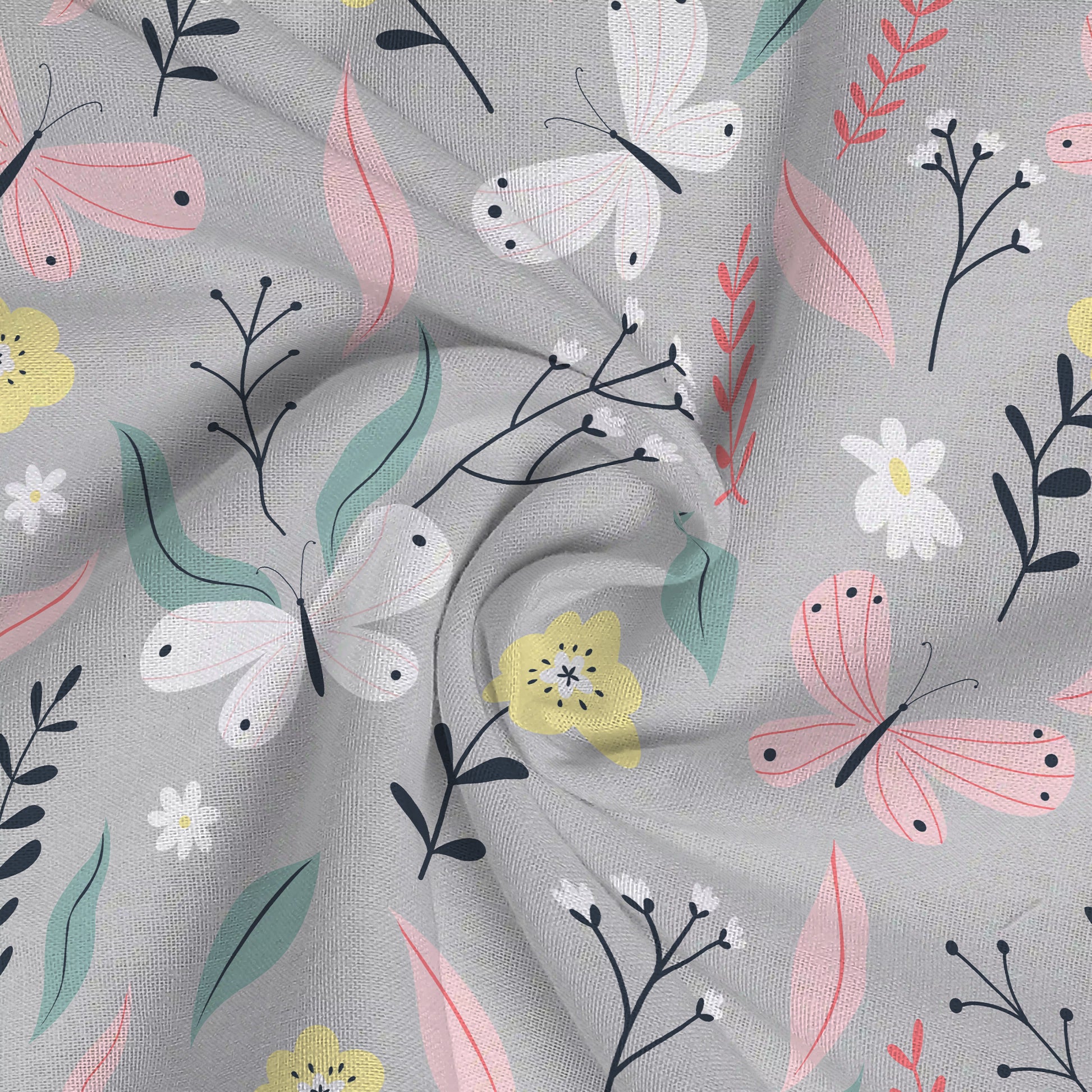 Serene Nest Printed Fitted Sheet Set Grey / Queen