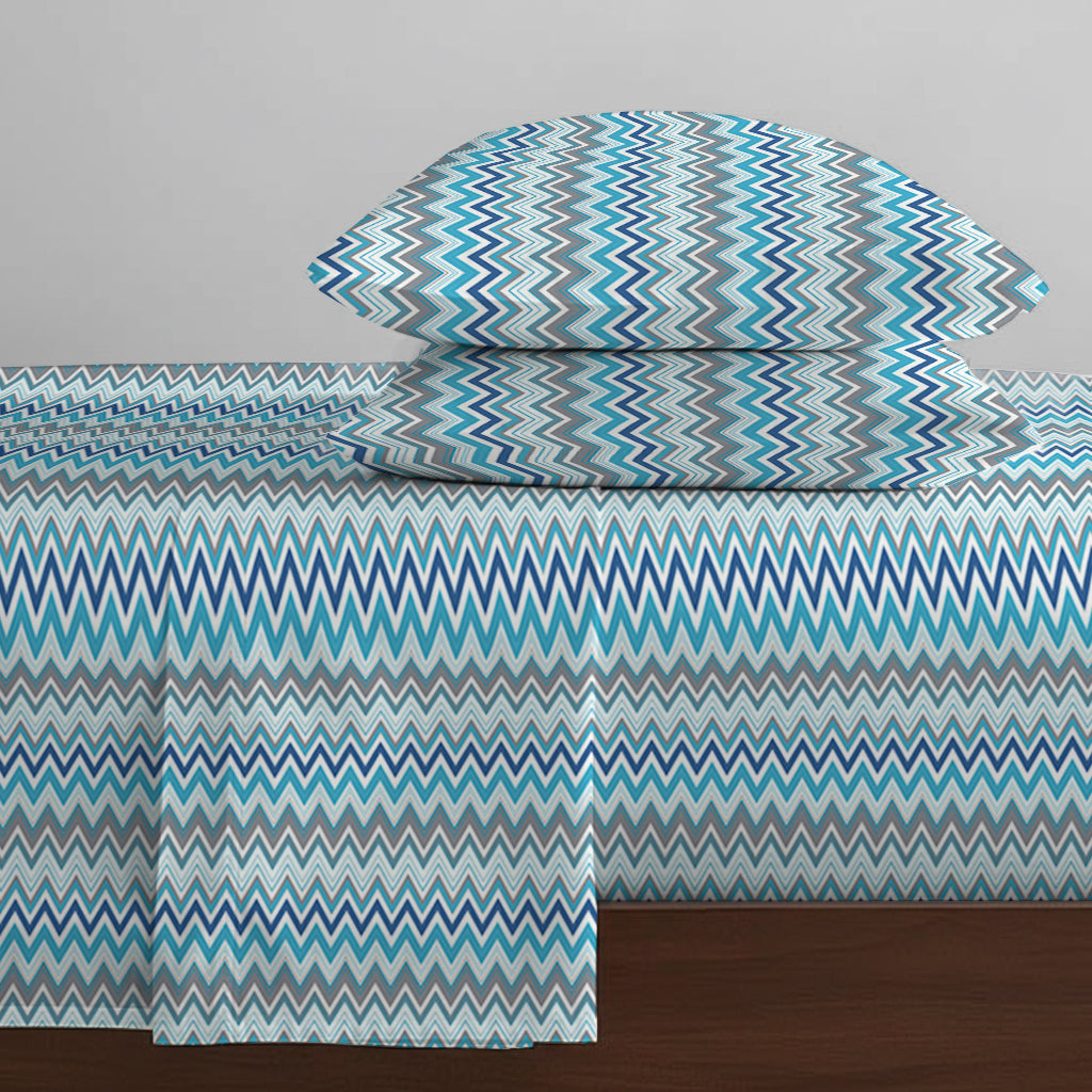 Pure Nest Printed Fitted Sheet Set Blue / Queen