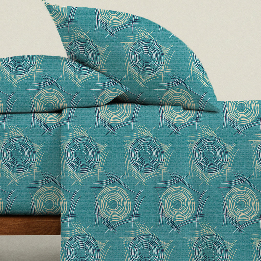 Serene Nest Printed Bedsheet Set Teal / Queen