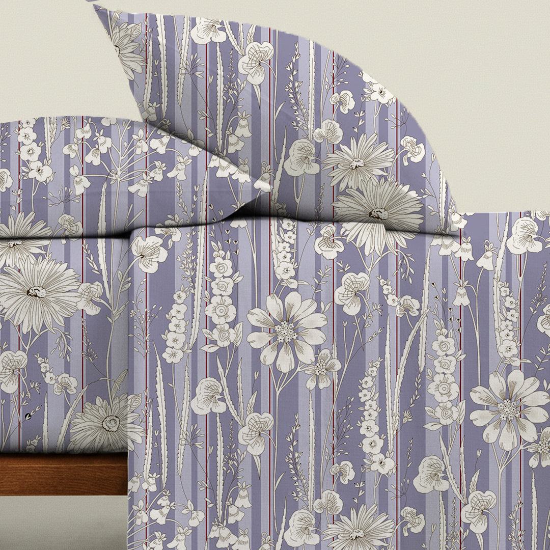 Serene Nest Printed Bedsheet Set Blue Grey / Queen
