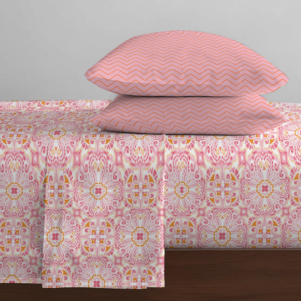Pure Nest Printed Fitted Sheet Set Pink / Queen