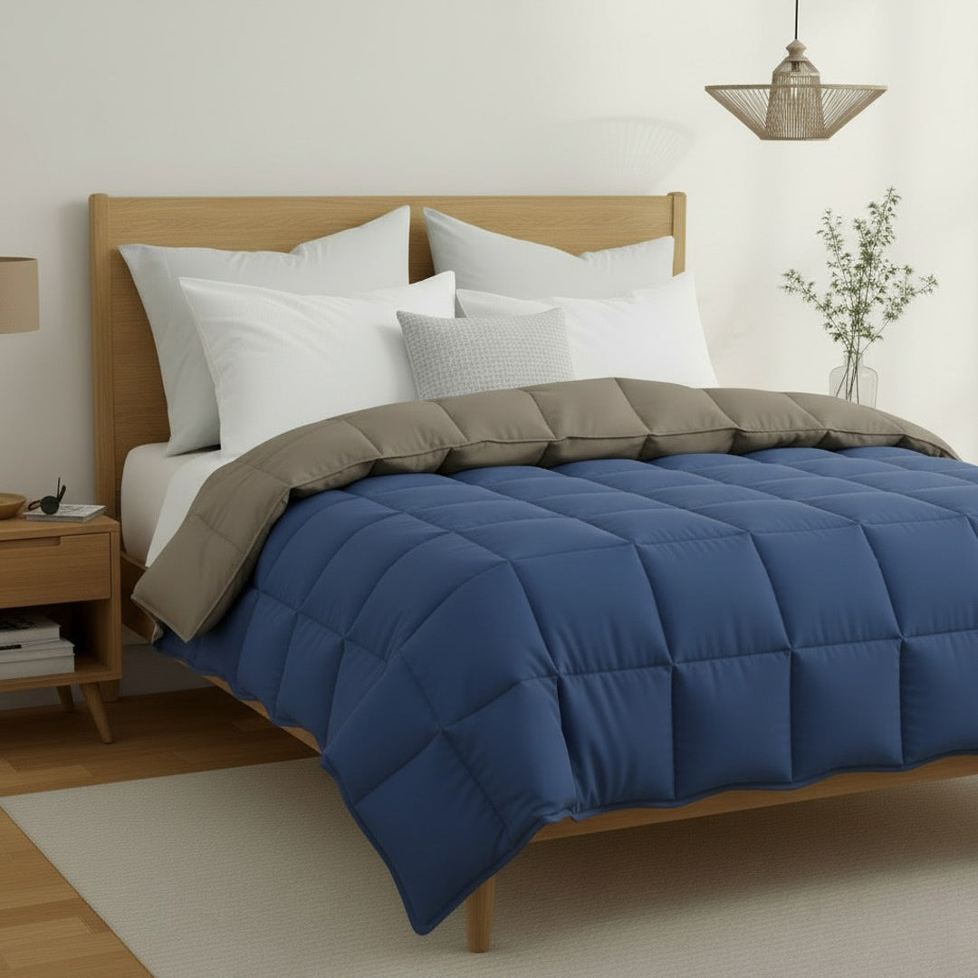 Hush Haven Double Comforter Taupe & Navy Blue / Double